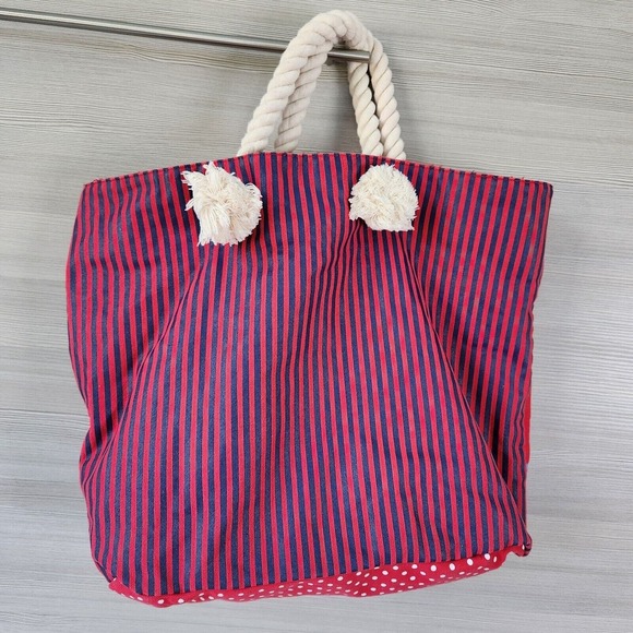 U.S. Polo Assn Cotton Red Logo Rope Handle Beach Shopper Weekend Travel Tote Bag - Picture 7 of 15